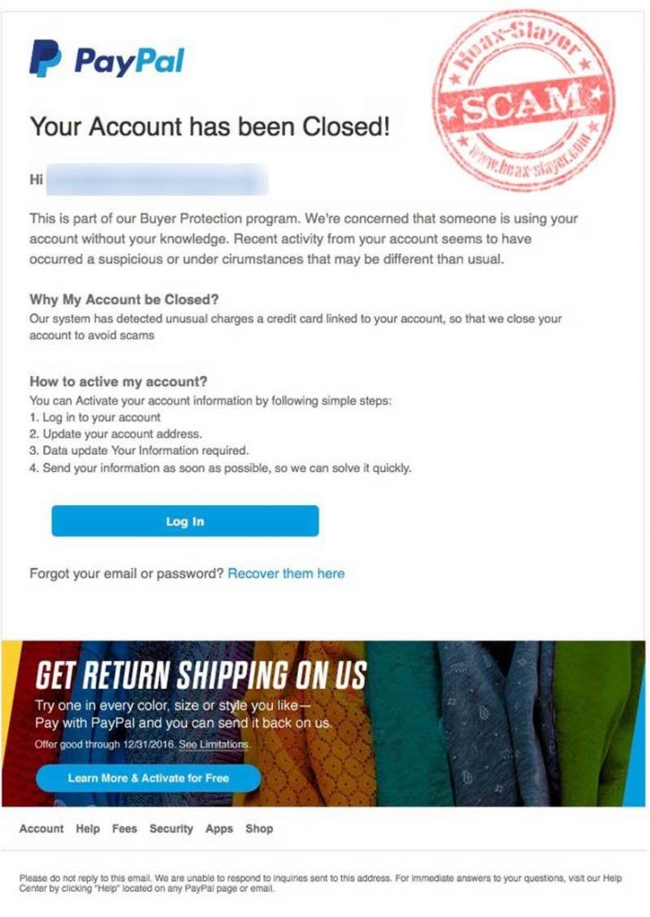 Paypal phishing scam